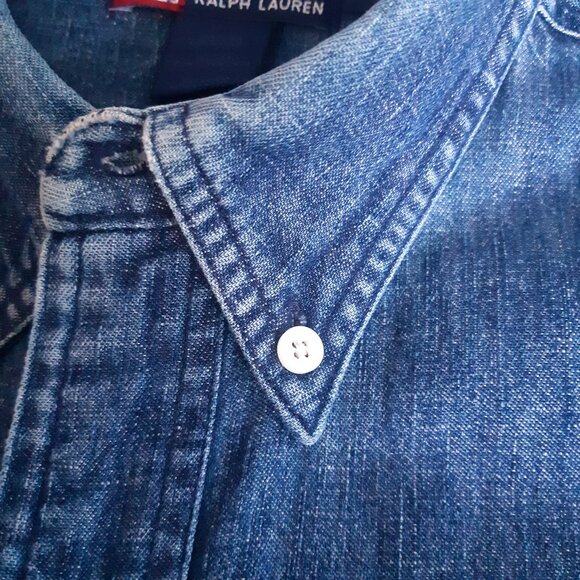 CHAP'S Ralph Lauren SZ M Faded Denim 100% Cotton Button Down Men's Shirt - Picture 4 of 13